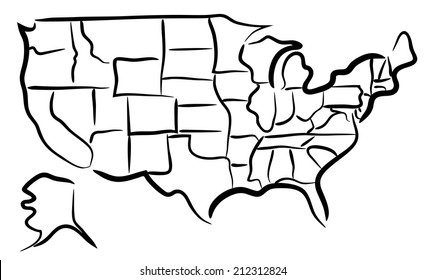 Editable vector sketch of the states in the USA