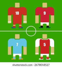 Vetor editável de modelo de futebol de Jersey ou camisa de futebol europeu no estilo de desenho plano ícone de personagem de figura simples