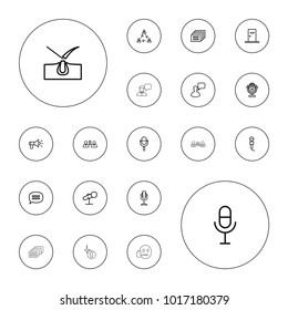 Editable vector speech icons: shave hair in skin, chatting man, communication, message, microphone, chat, vip door, megaphone, explosion on white background.