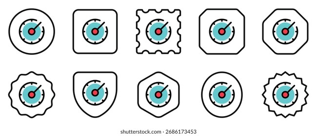 Editable vector speedometer icon. Black, line style, transparent white background. Part of a big icon set family. Perfect for web and app interfaces, presentations, infographics, etc