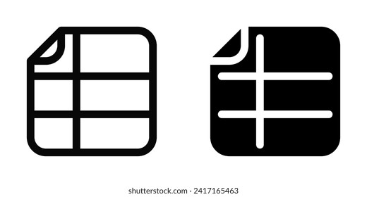 Editable vector spreadsheet file icon. Black, line style, transparent white background. Part of a big icon set family. Perfect for web and app interfaces, presentations, infographics, etc