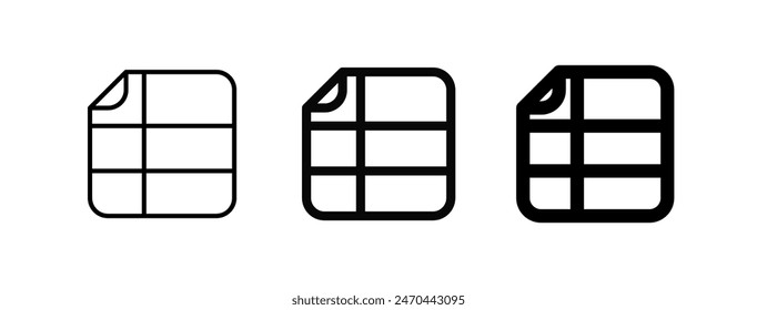 Editable vector spreadsheet file icon. Black, line style, transparent white background. Part of a big icon set family. Perfect for web and app interfaces, presentations, infographics, etc