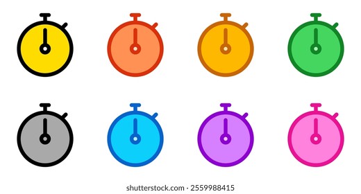 Editable vector stopwatch timer icon. Black, line style, transparent white background. Part of a big icon set family. Perfect for web and app interfaces, presentations, infographics, etc