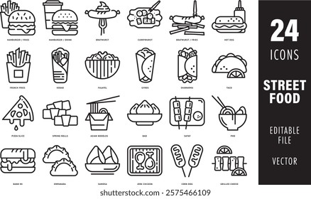 Editable vector street food icon set 