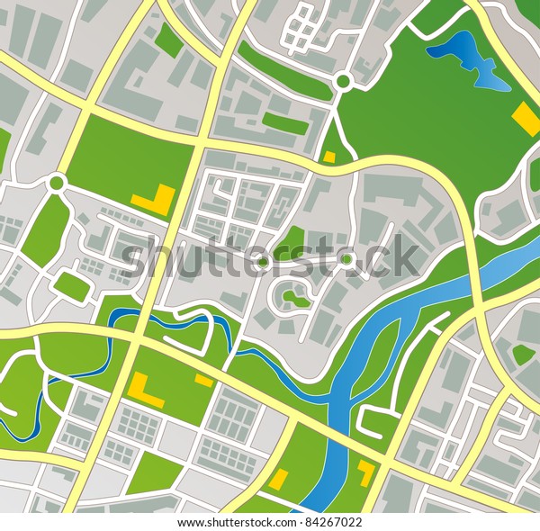 Editable\
vector street map of a fictional generic\
town.