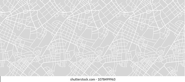 Editable vector street map of town as seamless pattern. Vector illustration.