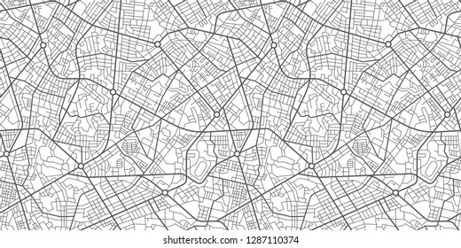Editable Vector Street Map Of Town As Seamless Pattern. Vector Illustration