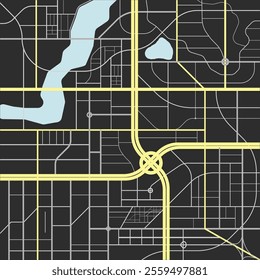 Editable vector street map of town as seamless pattern. Vector illustration. Vector city map with roads. Town streets. Abstract transportation scheme. Drawing scheme town, white line road.