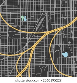 Editable vector street map of town as seamless pattern. Vector illustration. Vector city map with roads. Town streets. Abstract transportation scheme. Drawing scheme town, white line road.