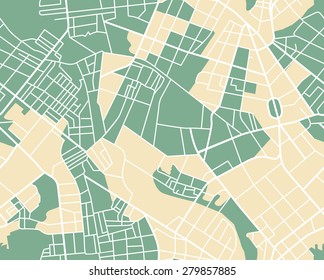 Editable vector street map of town as seamless pattern. Vector illustration.