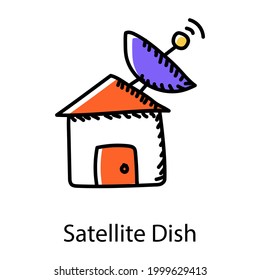 An editable vector style of parabolic dish, broadcasting satellite 