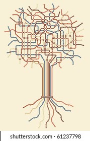 Editable vector subway map in shape of a tree