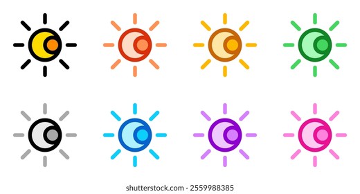 Editable vector sun and moon icon. Black, line style, transparent white background. Part of a big icon set family. Perfect for web and app interfaces, presentations, infographics, etc