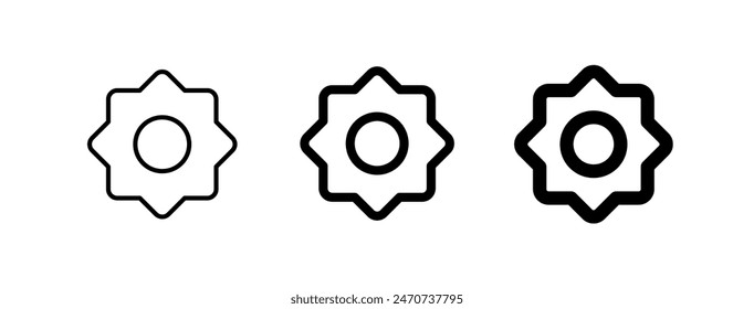 Editable vector sun, screen brightness icon. Black, line style, transparent white background. Part of a big icon set family. Perfect for web and app interfaces, presentations, infographics, etc