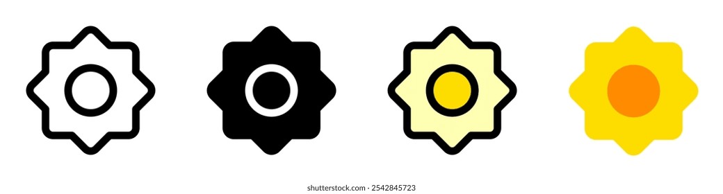 Vector editable sol, icono de brillo de la pantalla. Negro, estilo de línea, fondo blanco transparente. Parte de una gran familia de iconos. Perfecto para interfaces de Web y App, presentaciones, infografías, etc