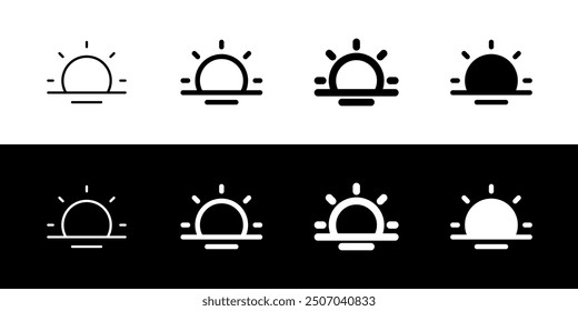 Icono de salida del sol de Vector editable. Negro, estilo de línea, fondo blanco transparente. Parte de una gran familia de iconos. Perfecto para interfaces de Web y App, presentaciones, infografías, etc