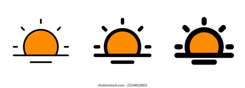 Icono de salida del sol de Vector editable. Negro, estilo de línea, fondo blanco transparente. Parte de una gran familia de iconos. Perfecto para interfaces de Web y App, presentaciones, infografías, etc