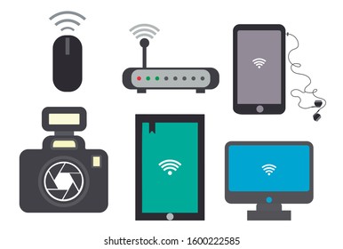 Editable vector. Symbols of electronic devices, computer, mobile, tablet and camera. 