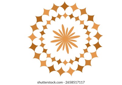 Vetor Editável Simétrico Laranja Mandala com Petal e Estrela Camadas - Padrão Floral Radial Abstrato para Arte Moderna, Decoração Digital e Design de Fundo