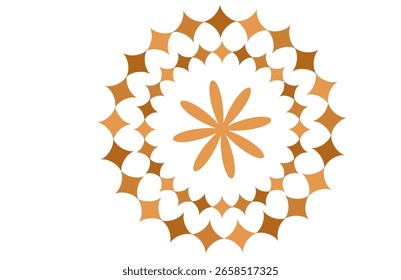 Vetor Editável Simétrico Laranja Mandala com Petal e Estrela Camadas - Padrão Floral Radial Abstrato para Arte Moderna, Decoração Digital e Design de Fundo