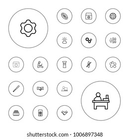 Editable vector team icons: gear, table, group, paintball, handshake, football on phone, rowing, baseball bat, american football, fotball, user bulb on white background.