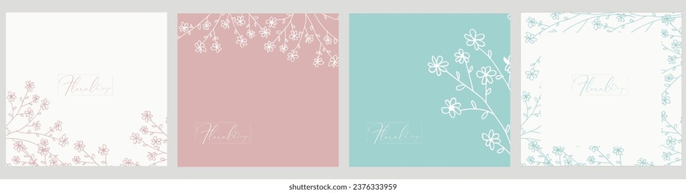 Editable vector template featuring delicate floral elements on neutral pastel backgrounds. Ideal for wedding invitations, social media posts, cards, covers, posters, mobile apps, and web ads.