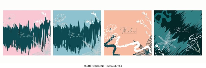 Editable vector template featuring delicate floral elements on neutral pastel backgrounds. Ideal for wedding invitations, social media posts, cards, covers, posters, mobile apps, and web ads.