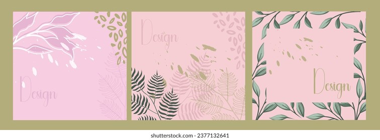 Editable vector template featuring delicate floral elements on neutral pastel backgrounds. Ideal for wedding invitations, social media posts, cards, covers, posters, mobile apps, and web ads.