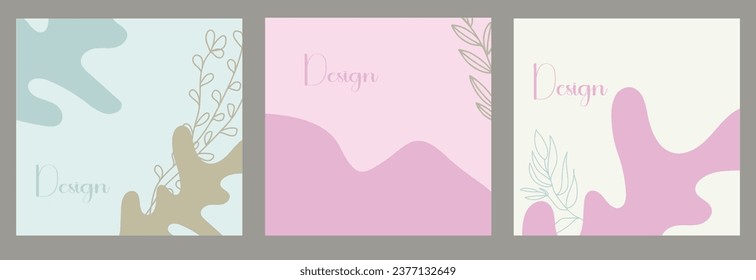 Editable vector template featuring delicate floral elements on neutral pastel backgrounds. Ideal for wedding invitations, social media posts, cards, covers, posters, mobile apps, and web ads.