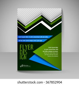 Editable vector template of flyer for business brochure, presentation, website, magazine cover. Blue and green colors.