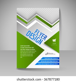 Editable vector template of flyer for business brochure, presentation, website, magazine cover. Blue and green colors.