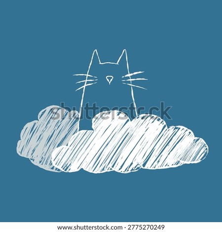 Editable Vector Template - Hand-Drawn Whimsical Cat in Cloud - Customizable Design for Creatives