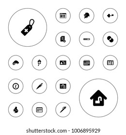 Editable vector template icons: lion, squirrel, chameleon, badge, circle intersection, browser window, medical cross tag, calendar, loading, pen on white background.