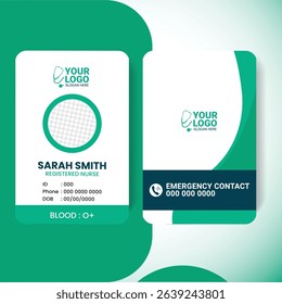 Editable vector template of a modern medical ID card perfect for doctors, nurses, and hospital staff. This professional design is great for identification, healthcare branding, and staff badge.