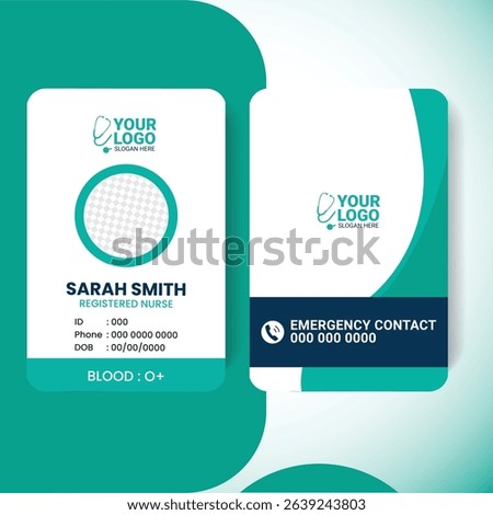 Editable vector template of a modern medical ID card perfect for doctors, nurses, and hospital staff. This professional design is great for identification, healthcare branding, and staff badge.