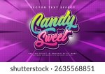 Editable vector text effect with a candy sweet theme.  Vibrant colors and comic book style.