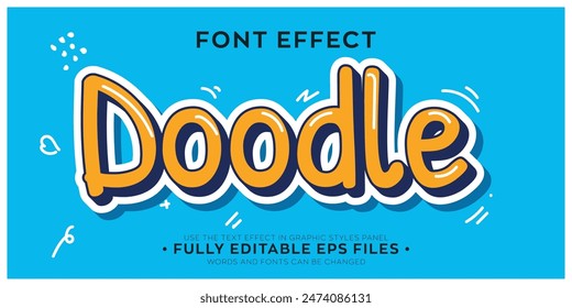 editable vector text effect in doodle kawaii style