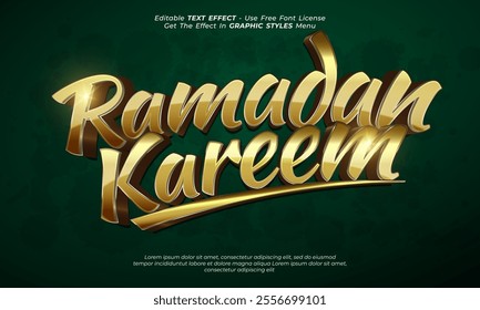 Editable vector text effect golden ramadan kareem with 3d style