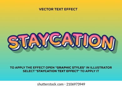 staycación de efectos de texto vectorial editable. efecto de texto totalmente editable, fácil de usar, archivos eps