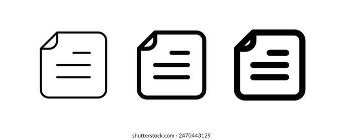 Editable vector text file icon. Black, line style, transparent white background. Part of a big icon set family. Perfect for web and app interfaces, presentations, infographics, etc