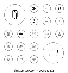 Editable vector text icons: document, new, book, abc, 3 allowed, message, quotation, chat, 7 number, jackpot on white background.