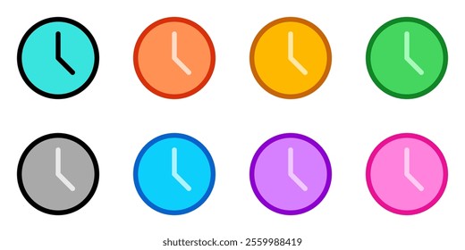 Editable vector time, analog clock icon. Black, line style, transparent white background. Part of a big icon set family. Perfect for web and app interfaces, presentations, infographics, etc