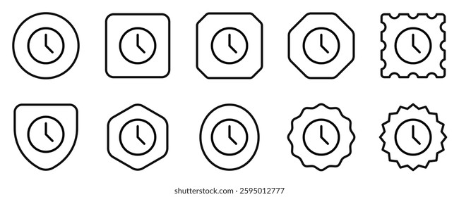 Editable vector time, analog clock icon. Black, line style, transparent white background. Part of a big icon set family. Perfect for web and app interfaces, presentations, infographics, etc