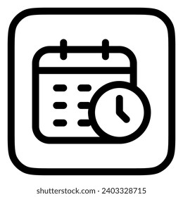 Editable vector time and date schedule icon. Black, line style, transparent white background. Part of a big icon set family. Perfect for web and app interfaces, presentations, infographics, etc