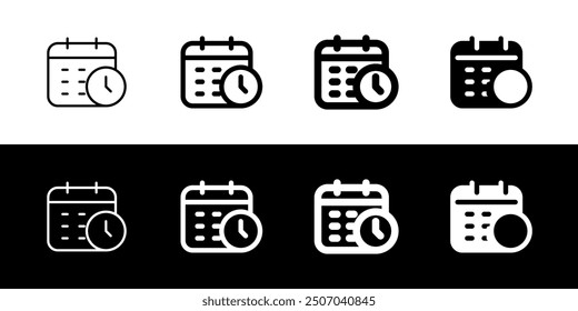 Editable vector time and date schedule icon. Black, line style, transparent white background. Part of a big icon set family. Perfect for web and app interfaces, presentations, infographics, etc