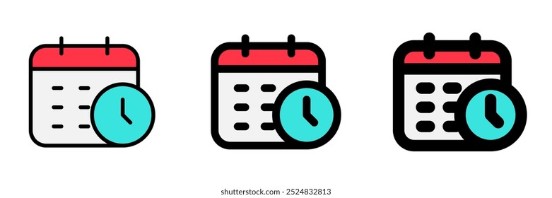 Editable vector time and date schedule icon. Black, line style, transparent white background. Part of a big icon set family. Perfect for web and app interfaces, presentations, infographics, etc