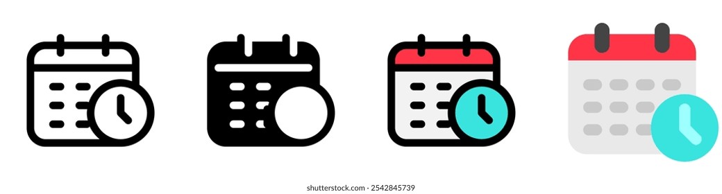 Editable vector time and date schedule icon. Black, line style, transparent white background. Part of a big icon set family. Perfect for web and app interfaces, presentations, infographics, etc