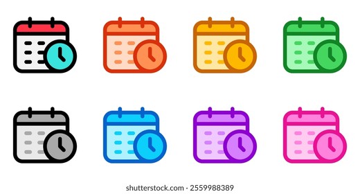 Editable vector time and date schedule icon. Black, line style, transparent white background. Part of a big icon set family. Perfect for web and app interfaces, presentations, infographics, etc