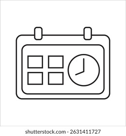  Editable vector time and date schedule icon. Black, line style, on white background. Perfect for web and app interfaces, presentations, infographics, etc.