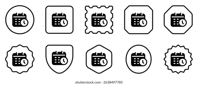 Editable vector time and date schedule icon. Black, line style, transparent white background. Part of a big icon set family. Perfect for web and app interfaces, presentations, infographics, etc